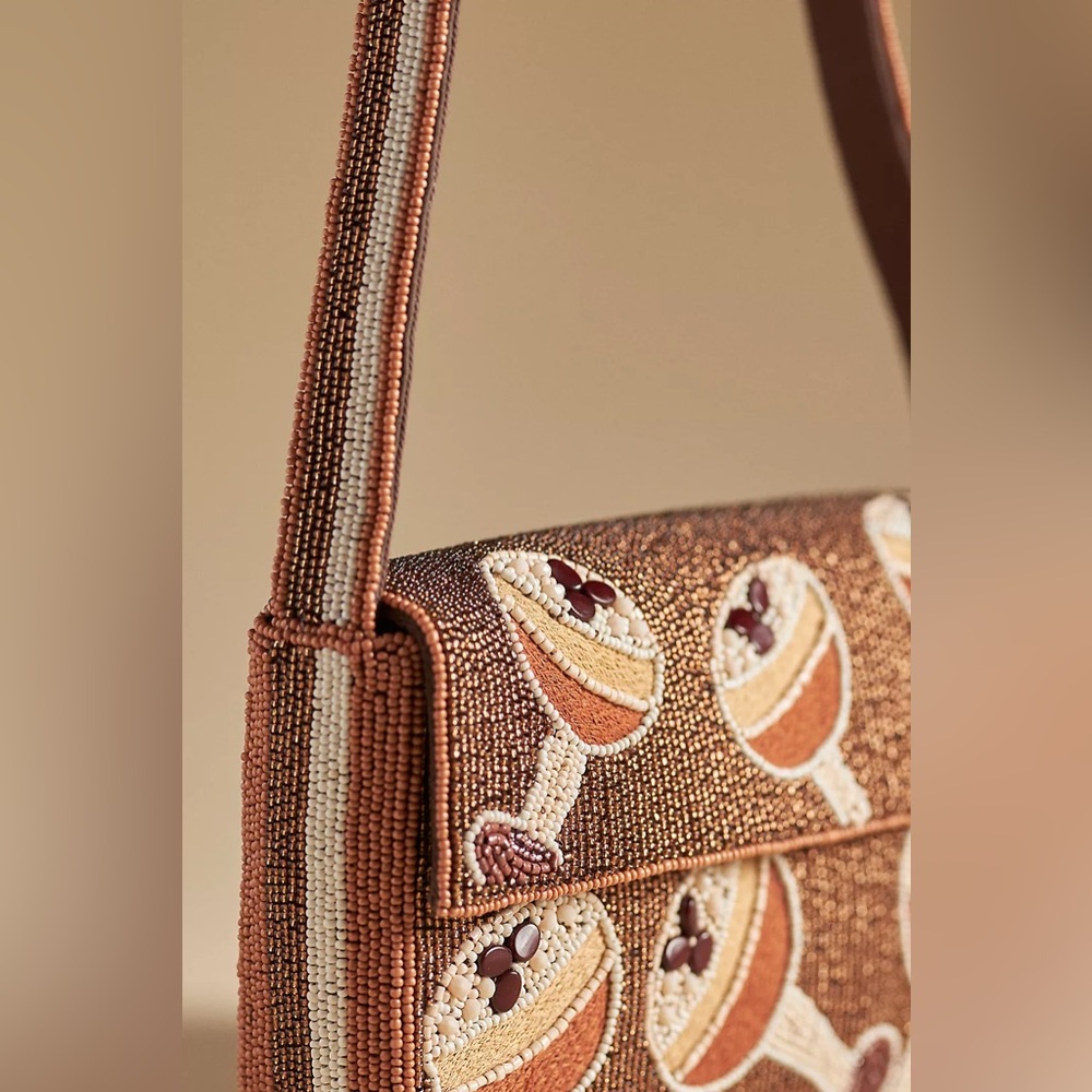 Anthropologie The Fiona Beaded Bag Espresso Martini